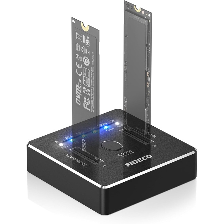 Станция за докинг FIDECO M.2 NVMe SATA SSD 20Gbps, Офлайн клониране