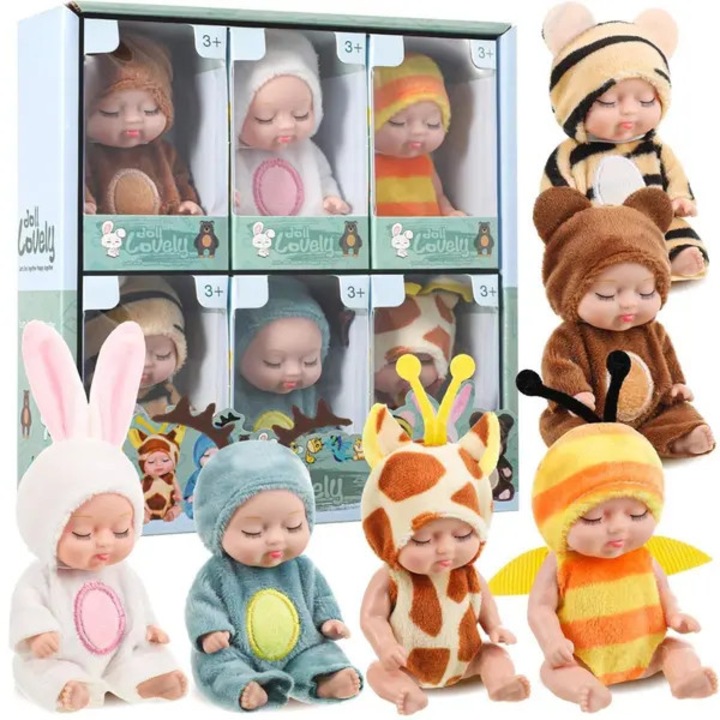 Set de papusi reborn ISINI-CJ-K0497-260902-172, 6 bucati, in costume de animale, articulat, multicolor, 11 cm, 3+ ani