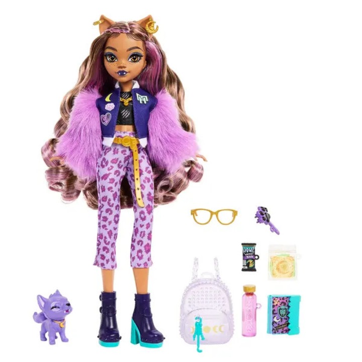 Papusa Clawdeen cu outfit, animal de companie si accesorii incluse, multicolor, set 1 buc.
