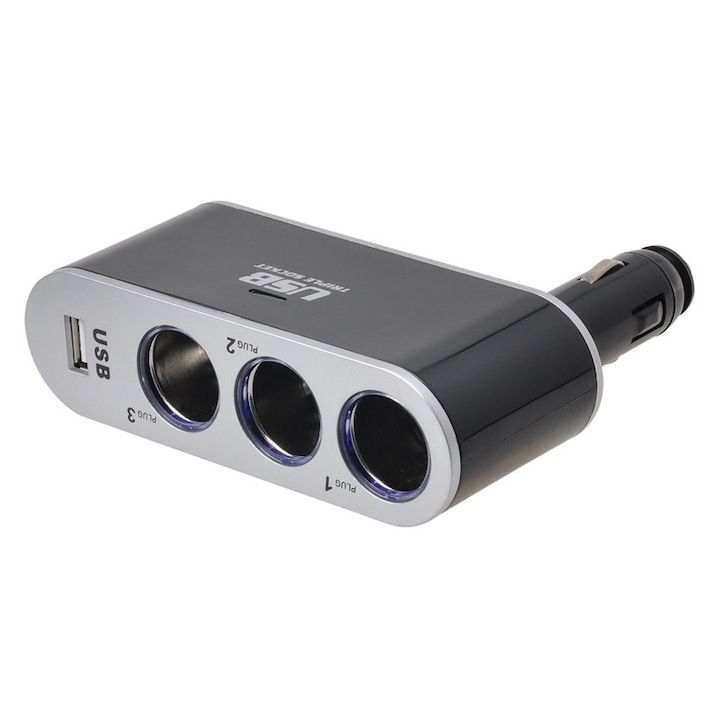 Щепсел с 3 гнезда 12 / 24V с USB 7533 Automax