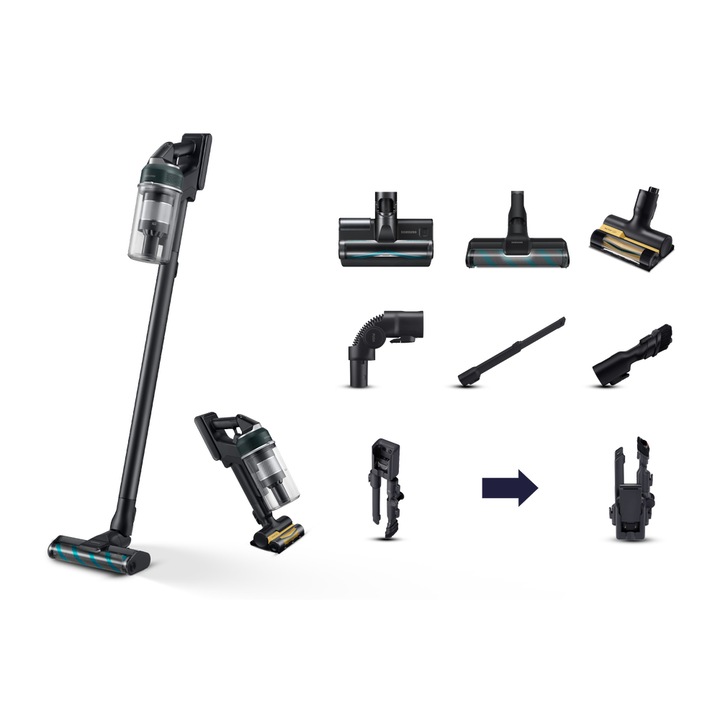 Aspirator vertical Samsung Jet 85S Complete VS70H25WFT/GE, 770 W, Recipient 0.8 L, LCD, 25.2 V, Negru
