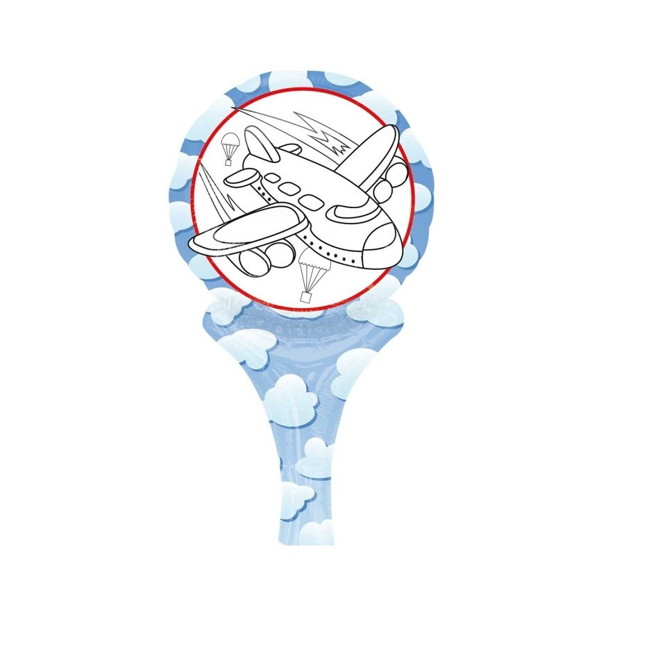 Balon mini folie Inflate-a-Fun Aircraft, cu accesorii pentru colorat, Amscan 35021, set 3 bucati