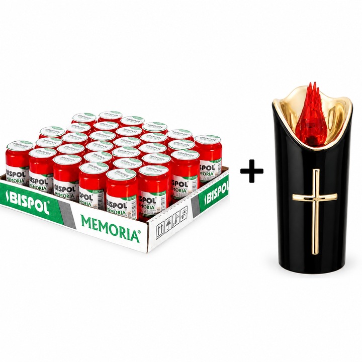 Pachet Promo Set 30 bucati Rezerva Candela Wo2 Rosu Bispol + Candela Electronica Neagra Flacara Rosie 15cm cu doua baterii incluse