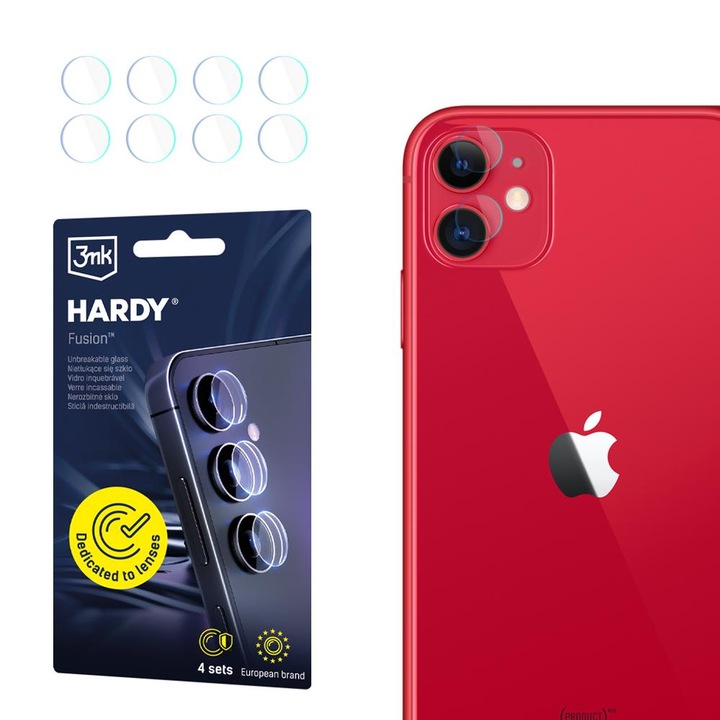 Set 2x folii protectie, Sticla Hibrida 3mk HARDY Fusion pentru Apple iPhone 11, Rezistenta La Impact, Transparent, 0, 39mm