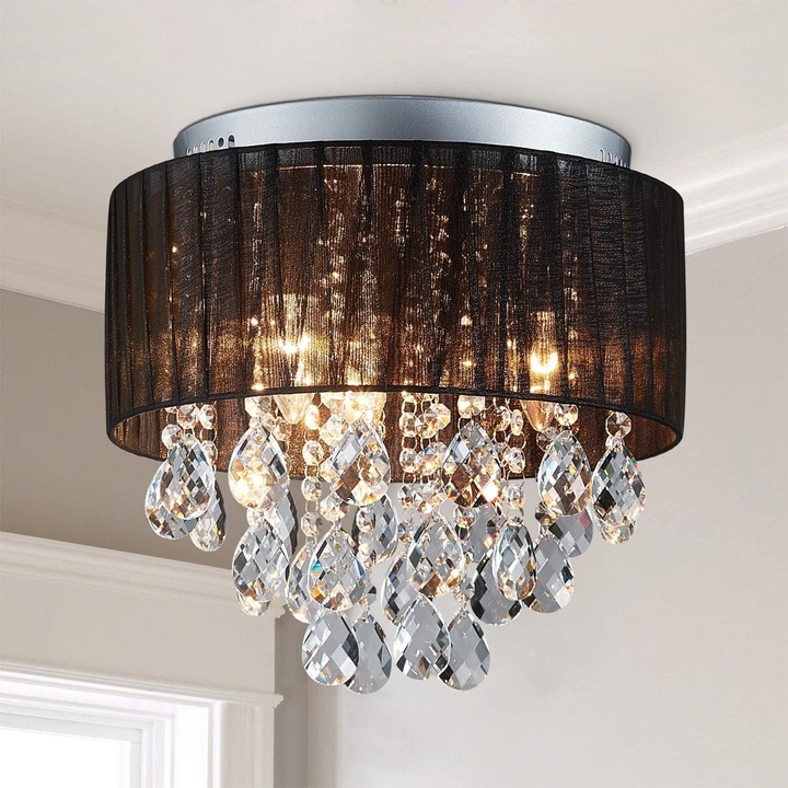 Lustra Moderna Cristal, Design Elegant, 3xE14, Negru/Crom, Ø33x28cm