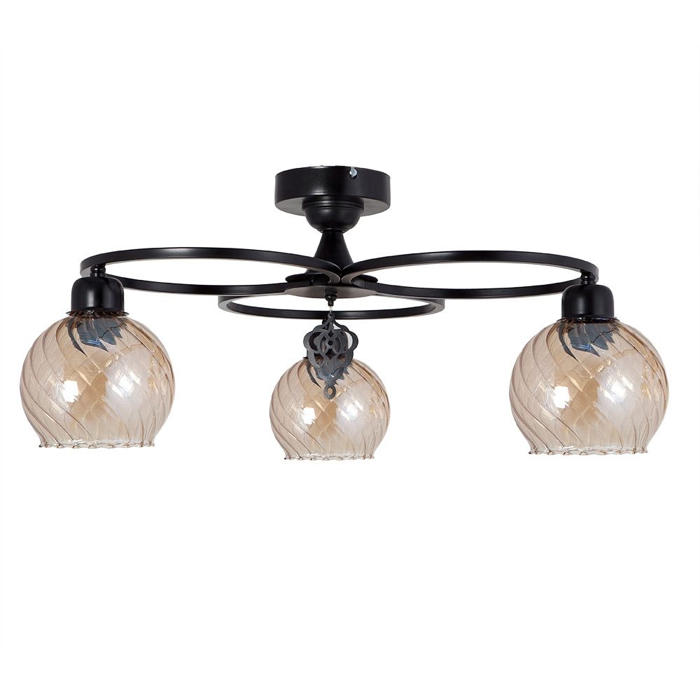 Lustra, Lumexx, Olimpiyat 3 brate Abajur din sticla culoarea mierii Negru , 3XE27 Max 60 W