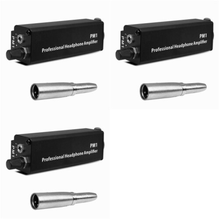 Amplificator de casti profesional PM1, adaptor XLR la 3.5 mm, aluminiu, negru, set 3, OB-k0509--2609084