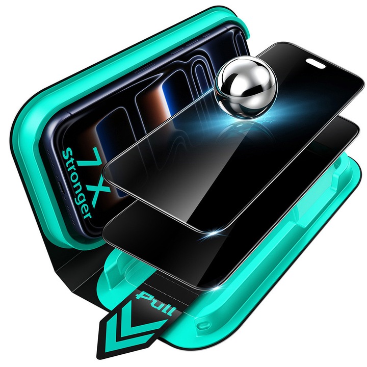 Set 2xFolie sticla Privacy pentru iPhone 18 Pro ESR Armorite Pro UltraFit cu aplicator automat, Potrivire automata
