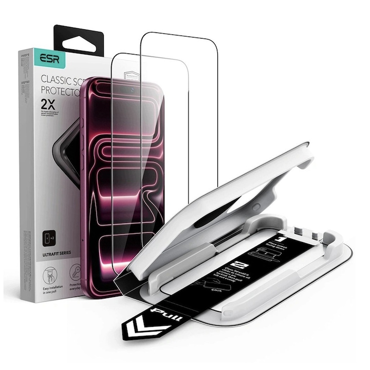 Folie pentru iPhone 18 Pro Max (set 2) - ESR Tempered Glass UltraFit Classic - Black
