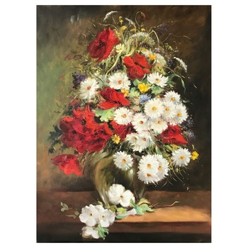 Tablou pictat manual cu flori in vaza 80x60cm Tablou pictat manual cu flori in vaza 80x60cm