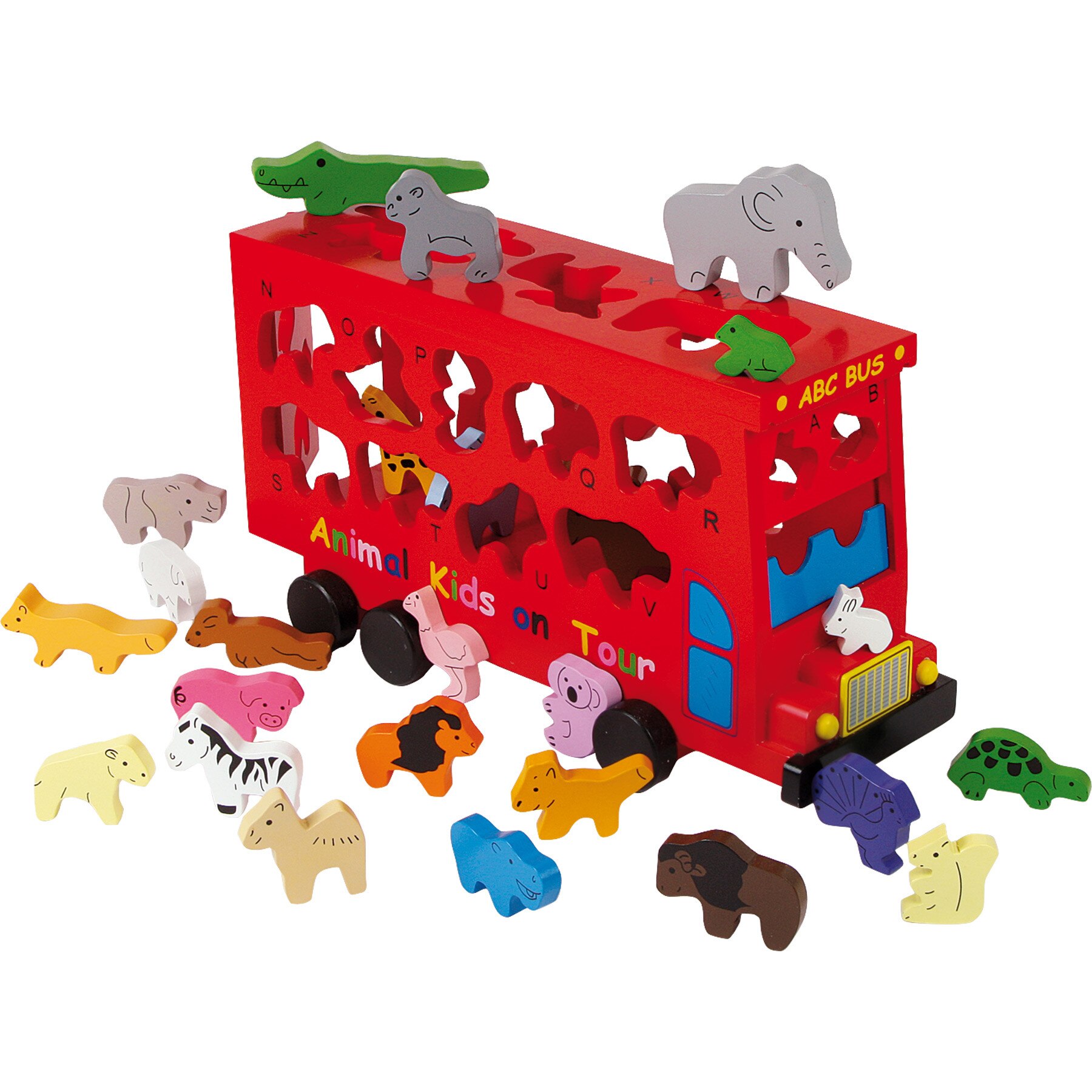 Autobuz rosu ABC din lemn