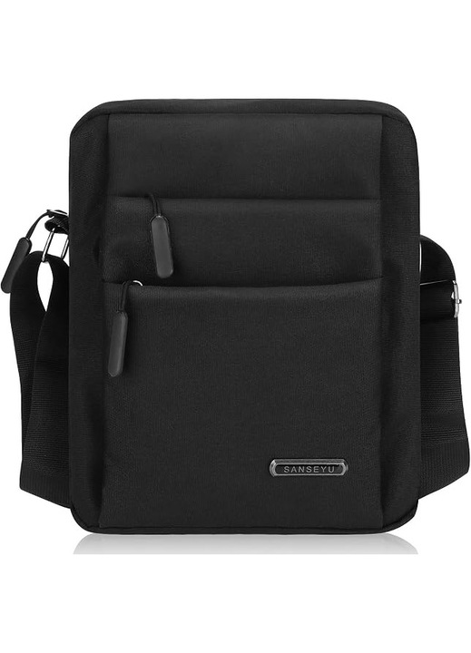 Sanseyu, geanta messenger din nylon, impermeabila, anti-furt cu multiple buzunare, 24 x 20 x 7 cm, negru