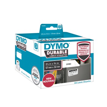 Etichete termice industriale, DYMO LabelWriter Durable, multifunctionale medii, 57mmx32mm, polipropilena alba, 1 rola/cutie, 800 etichete/rola, 1933084 Etichete termice industriale, DYMO LabelWriter Durable, multifunctionale medii, 57mmx32mm, polipropilena alba, 1 rola/cutie, 800 etichete/rola, 1933084