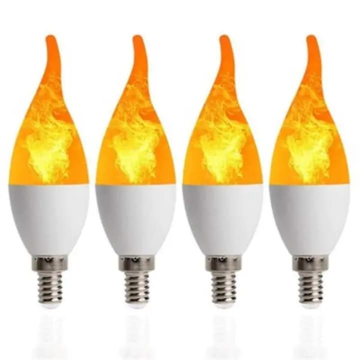 Комплект 4 LED крушки с ефект на пламък STALVA-CJ-PRO-K0502-20260831-3832, E14, 3W, димируеми, 300 lm, 1400K (топло жълто), C35L, 85-265V