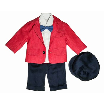 Costum de botez Handmade Minis Boutique, bleumarin cu rosu, 0-3 luni Costum de botez Handmade Minis Boutique, bleumarin cu rosu, 0-3 luni