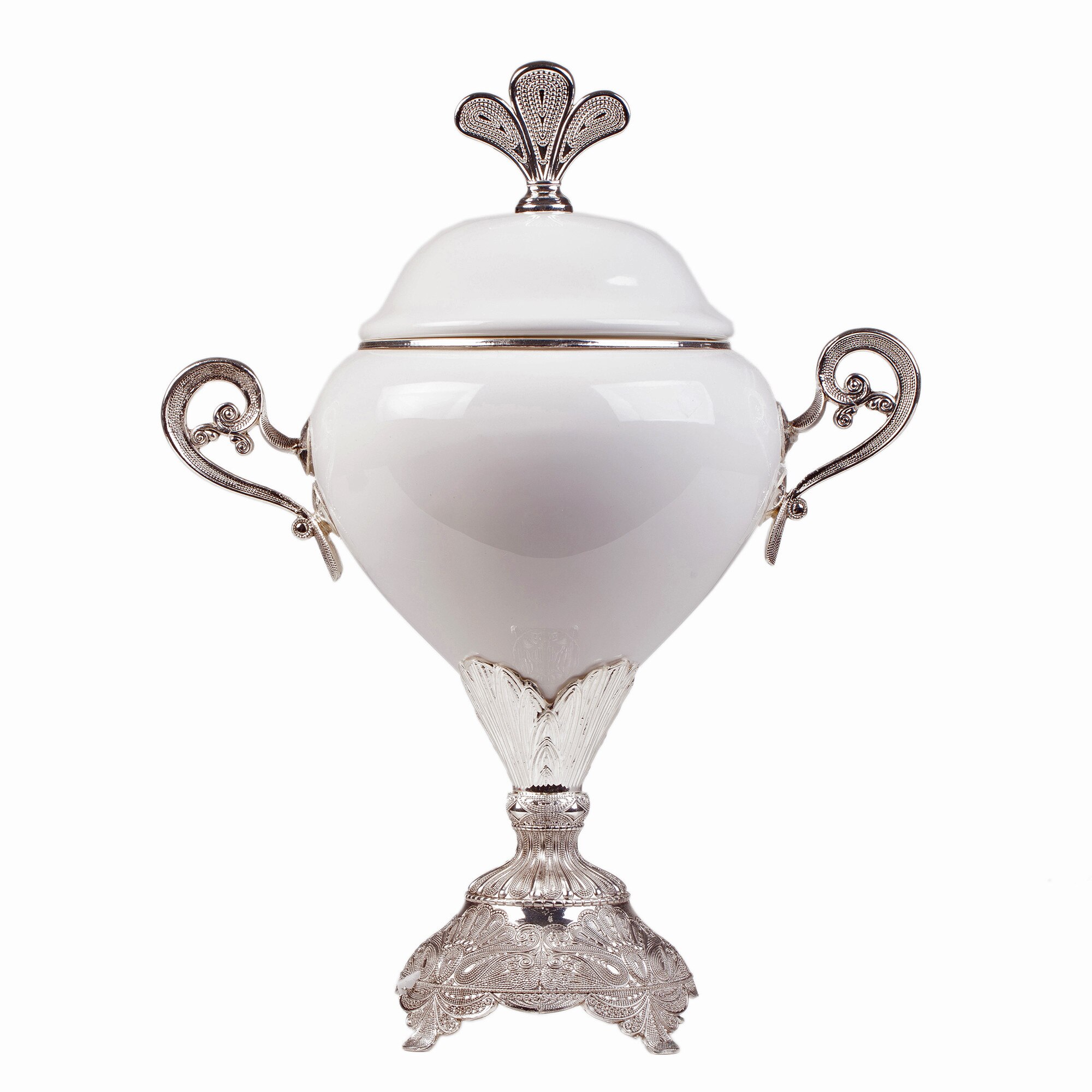 Bomboniera ceramica cu picior argintat