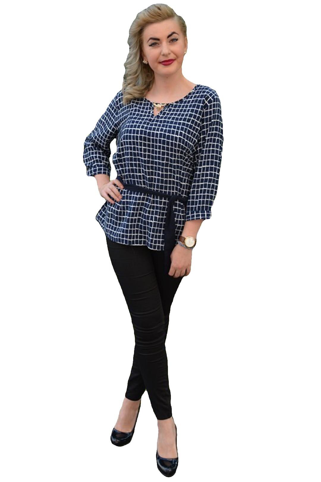 Bluza tinereasca cu decolteu rotund, D&J Exclusive, Bleumarin/Alb