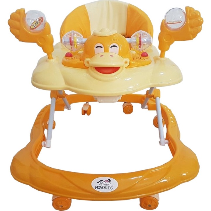 NOVOKIDS™ Happy Duck állítható 3 lépésben előjáró, Baby Walker, Összecsukható, 8 kerék, Dallamokkal, Sárga narancssárgával