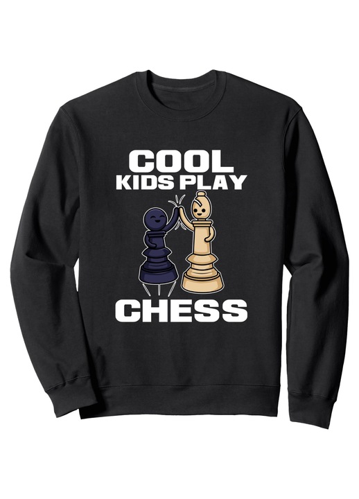 Детски суичър, "Cool Kids Play Chess", светлосив, памук-полиестер, дълъг ръкав