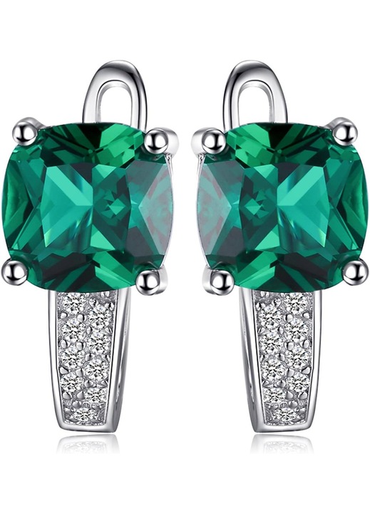 Cercei Argint 925, Safir Sintetic Verde 2.9ct, Hipoalergenici, Design Clasic, 7mm