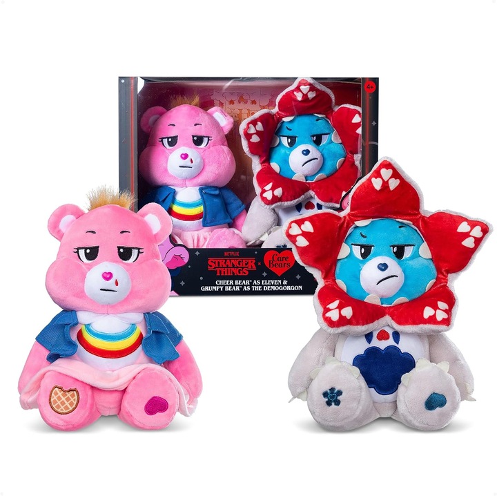 Комплект фигурки Care Bears x Stranger Things - Мечето Cheer като Eleven & Мечето Grumpy като Demogorgon, многоцветен