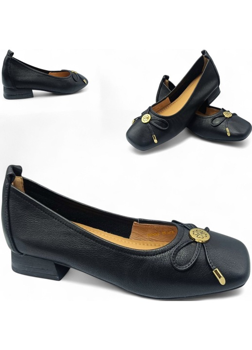 Дамски обувки, Loretta Vitale, от естествена кожа, тип slip-on, ток 1,5 см, бежово-черни, размер 38