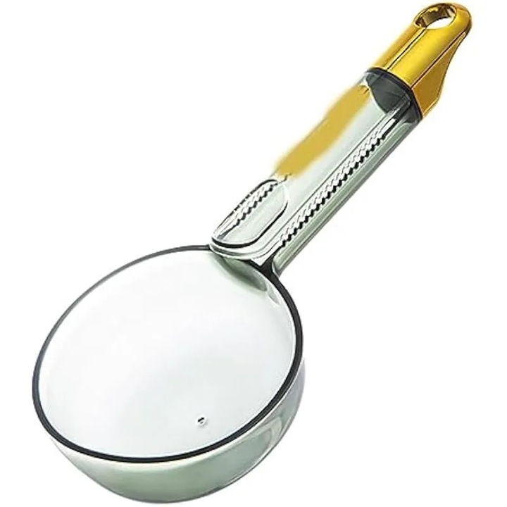 Lingura pentru portii de orez, 180 ml, clema/suport simplu cu maner lung, lingura de orez usoara de lux, linguri multifunctionale pentru gatit faina, design transparent, spatula, lingura de masurare pentru control (verde translucid)