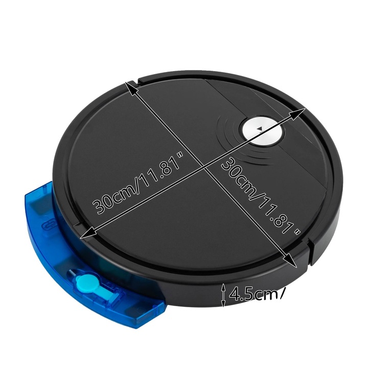 Aspirator robot 8785371730610, 3-in-1 (aspirare, maturare, spalare), 1800Pa, control telecomanda/aplicatie, negru, autonomie 90 min, rezervor apa 150 ml / recipient praf 300 ml, O 30 cm, inaltime 4.5 cm