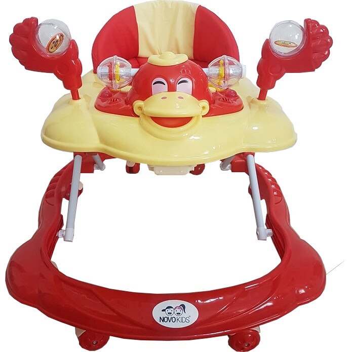 Premergator Reglabil in 3 Trepte NOVOKIDS™ Happy Duck , Ratusca, Pliabil, 8 Roti, Cu Melodii, Rosu