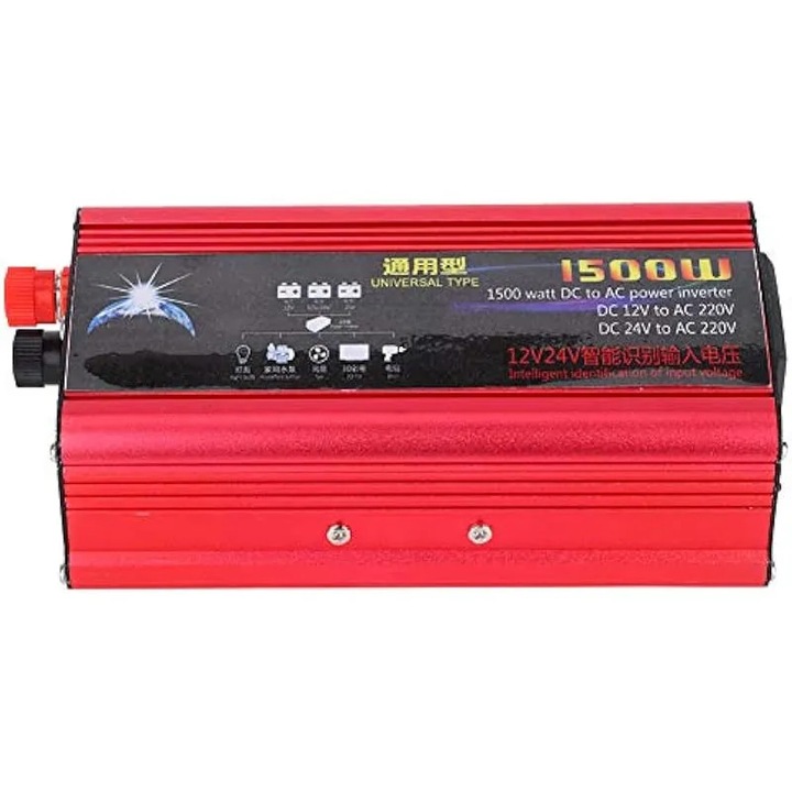 Invertor de curent auto cu unda sinusoidala pura 1500W, invertor de curent auto, adaptor USB, convertor cu unda sinusoidala modificata DC 12V/24V la 220V + invertor 12V la 240V