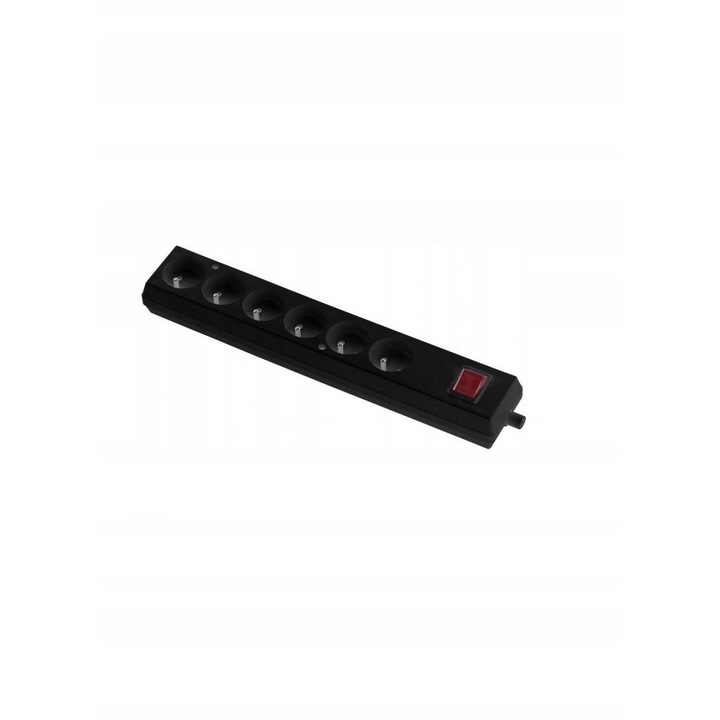 Priza Portabila 6 Prize cu Impamantare, Negru, 16A 250V, cu Intrerupator