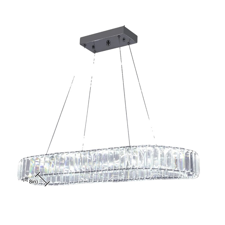 Lustra LED TYX 70 cm in cristal si otel inoxidabil, dimabila cu telecomanda, crom/transparent, 70x7.6 cm, 3 surse LED
