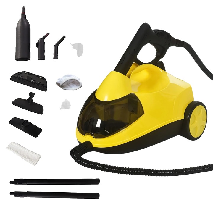Curatator cu abur 8785371773471, 2000W, 5 bar, rezervor 2 L, pana la 60 min functionare continua, incalzire 9 min, galben/negru
