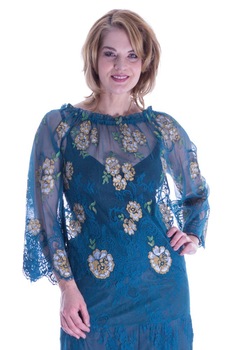 Bluza albastra dantela pictata manual Liza Panait R-330E Bluza albastra dantela pictata manual Liza Panait R-330E