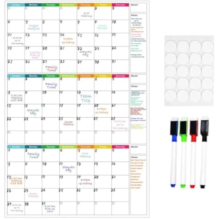 Calendar de perete cu tabla, planificator reutilizabil pe 3 luni