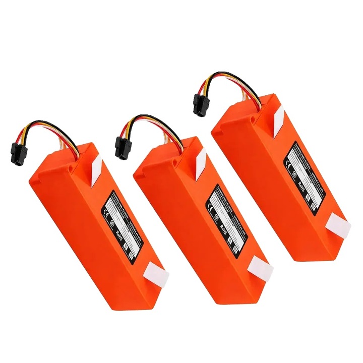 Set 3 baterii de schimb pentru aspirator robot 8785371803345, Li-Ion 14.4 V, 12800 mAh, 18650, conector 3 pini, portocaliu