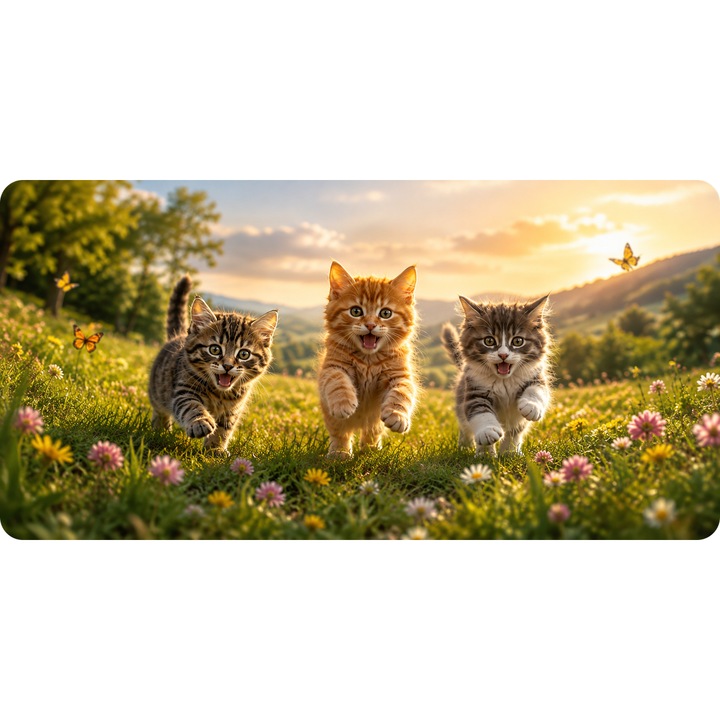 Mousepad Deskmat Pisici in natura model 1 800x400x4mm margini cusute Motrix