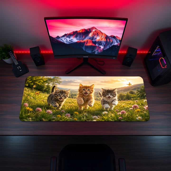 Mousepad Deskmat Pisici in natura model 1 800x400x4mm margini cusute Motrix
