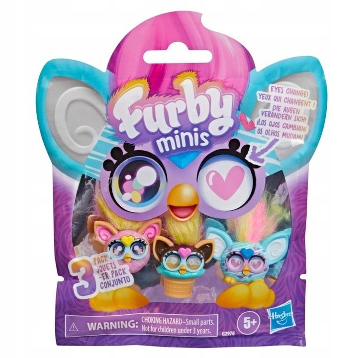 Фигурка Furby Minis Hasbro 801558, комплект от 3 броя, лицензиран винил, многоцветен