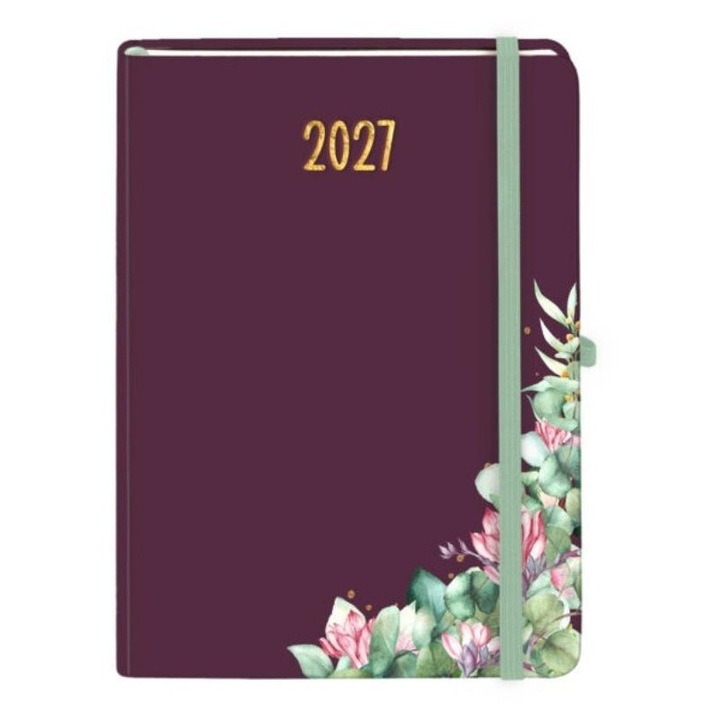 Agenda saptamanala 2027 Antra Botanical A4, bordo cu model botanic