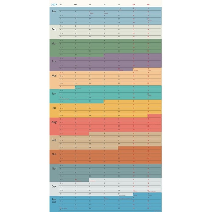 Calendar 2027 Planner Anual A2 lung, de perete, Iordache Laurentiu, 13 luni, retro, 420x795