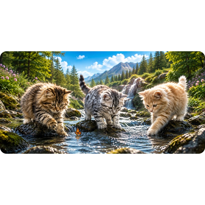 Mousepad Deskmat Pisici in natura model 2 800x400x4mm margini cusute Motrix