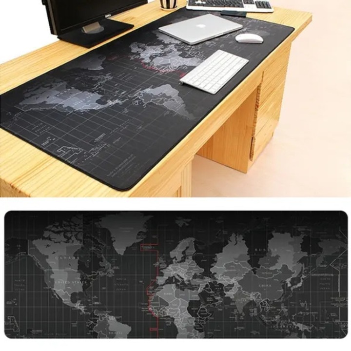 Mousepad CJ-CDON-K0238-260831-228, design harta a lumii, gaming, cusatura perimetrala, negru/gri, 30 x 25 cm