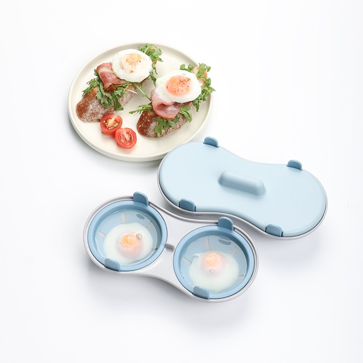 Recipient pentru fiert oua la cuptorul cu microunde, Vitesthord, cu cana dozatoare, lavabila in masina de spalat vase, aparat de facut oua posate, aparat de gatit la abur, gadget de bucatarie, albastru