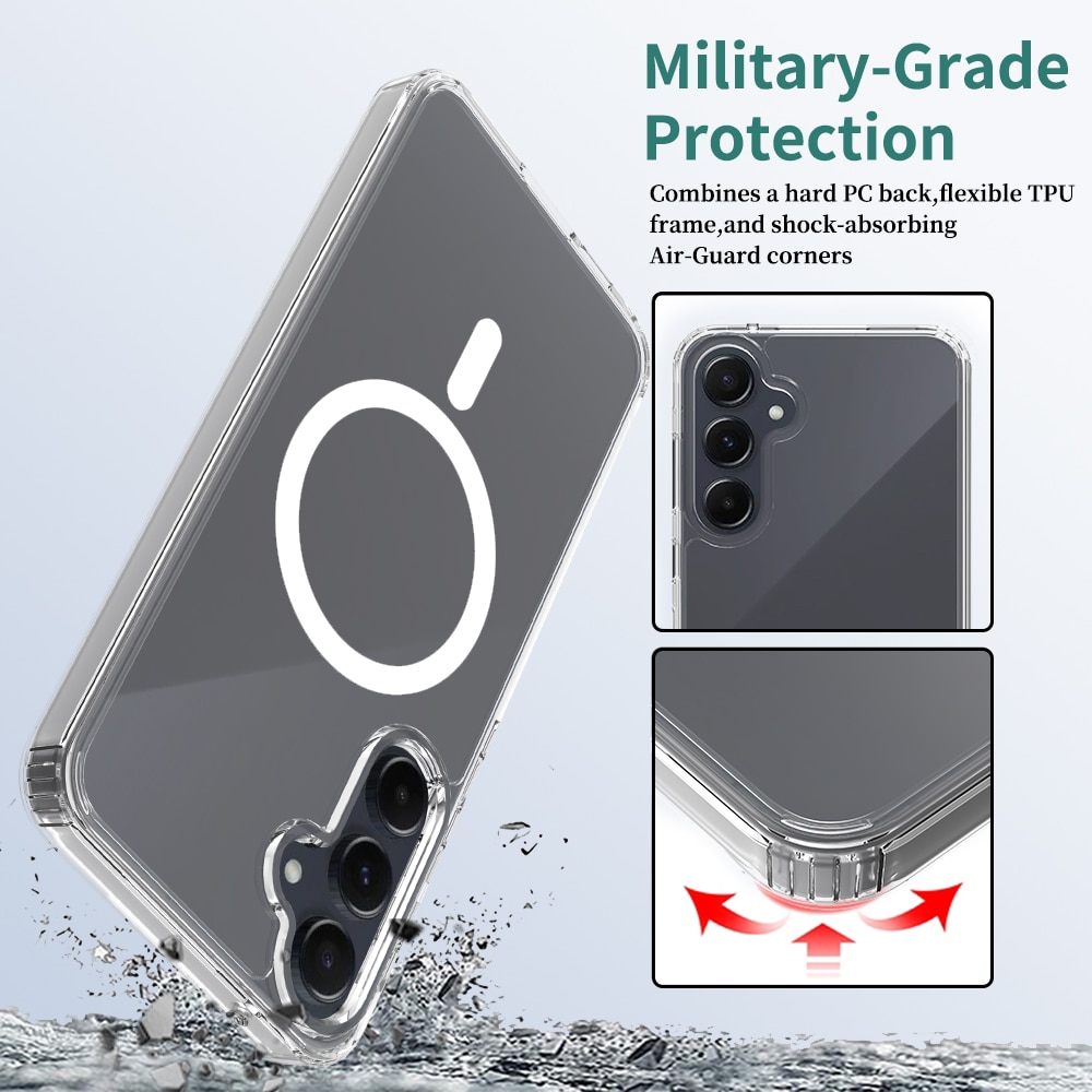 Husa de protectie pentru Samsung Galaxy A54, Omelivon, MagSafe, Anti alunecare, Antisoc, Margini Ridicate pentru Protectia Ecranului si a Camerelor, Spate PC + Margini TPU, Transparent