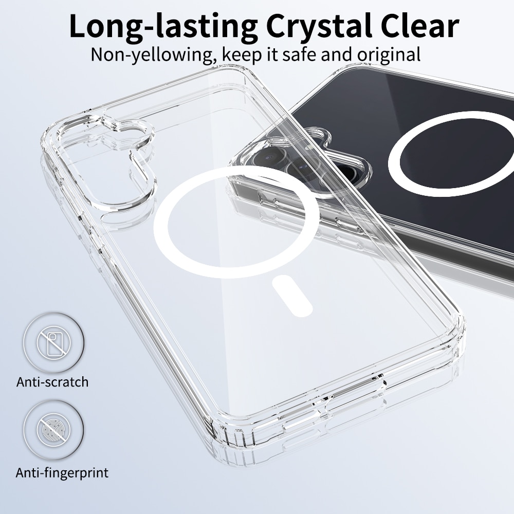 Husa de protectie pentru Samsung Galaxy A54, Omelivon, MagSafe, Anti alunecare, Antisoc, Margini Ridicate pentru Protectia Ecranului si a Camerelor, Spate PC + Margini TPU, Transparent