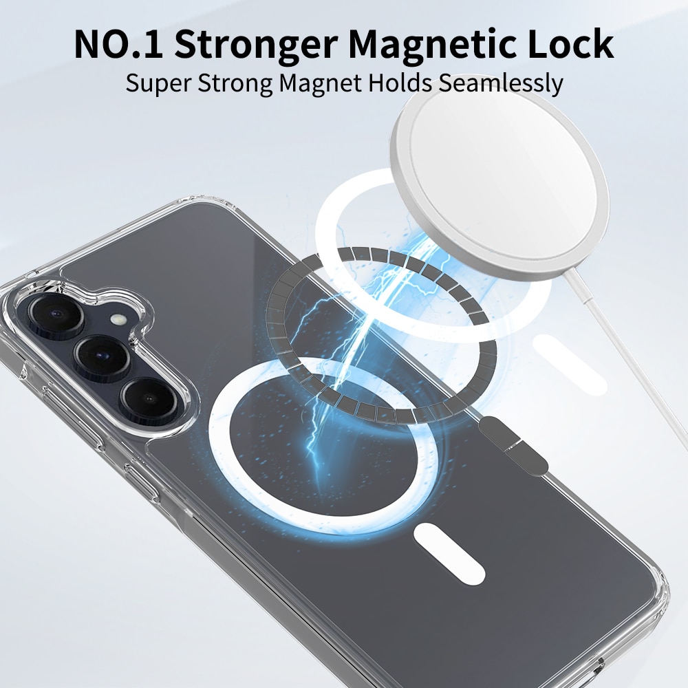Husa de protectie pentru Samsung Galaxy A54, Omelivon, MagSafe, Anti alunecare, Antisoc, Margini Ridicate pentru Protectia Ecranului si a Camerelor, Spate PC + Margini TPU, Transparent