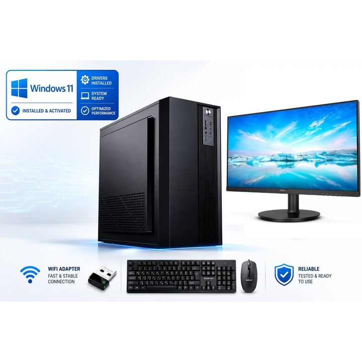Настолен офис пакет Intel i3-10100, 8GB DDR4, 512GB SSD + Монитор 24", Windows 11