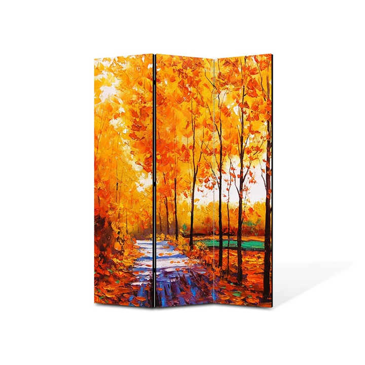 Paravan de Camera ArtDeco din 3 Panouri Peisaj Drum printre copaci 135 x 180 cm