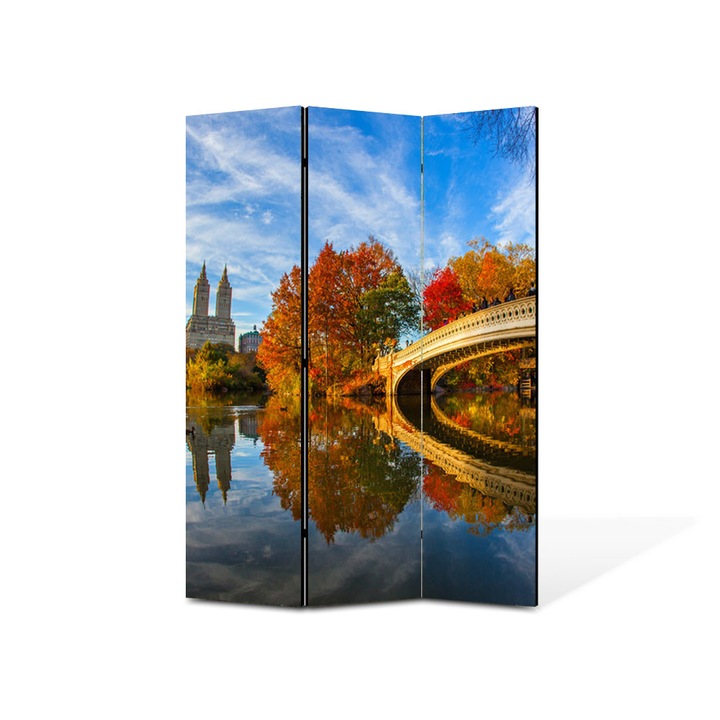 Paravan de Camera ArtDeco din 3 Panouri Peisaj Pod peste toamna 105 x 150 cm